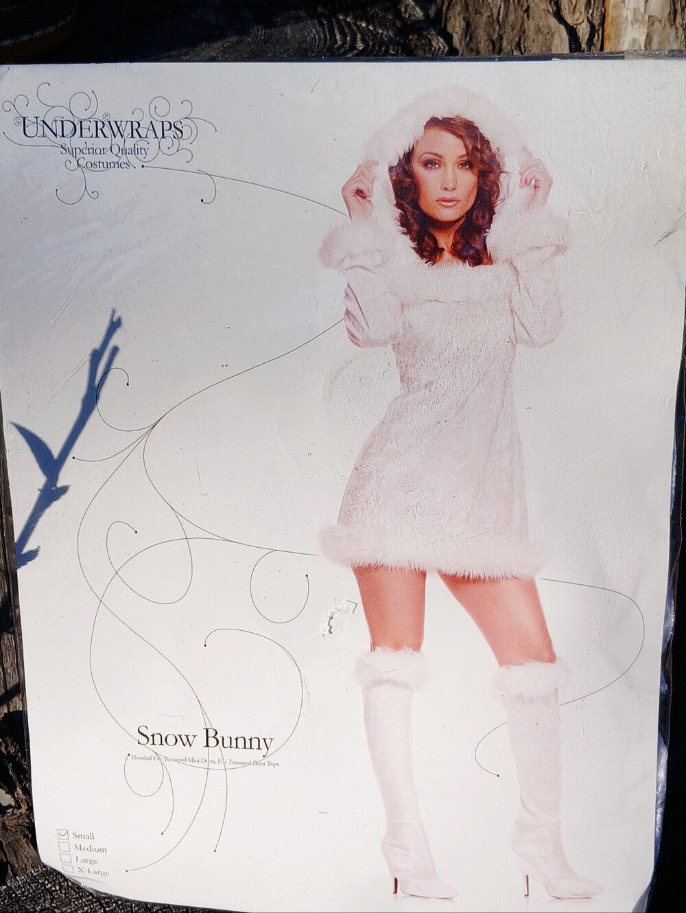 Deadstock Underwraps Snow Bunny NEW Costume Y2K Fur Trim Mini Dress Size Small